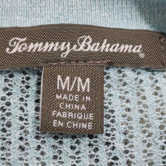 Tommy Bahama Blue Silver Metallic Sweater w/ cutout pattern  EUC Size M - Picture 7 of 8